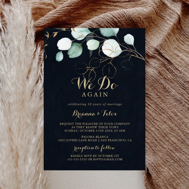 Rustic Gold Floral Blue We Do Again Vow Renewal  Invitation (Creator Uploaded)