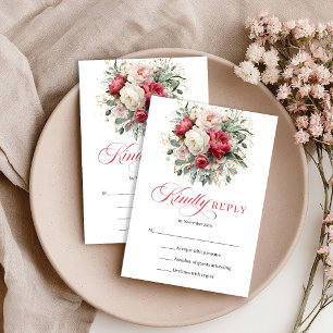 Rustic Gold Floral Boho Wedding RSVP Card