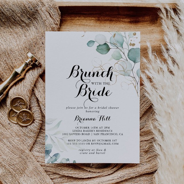 Rustic Gold Floral Brunch with the Bride Shower Invitation (Creator Uploaded)