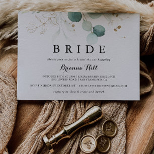 Rustic Gold Floral Calligraphy Bride Bridal Shower Invitation