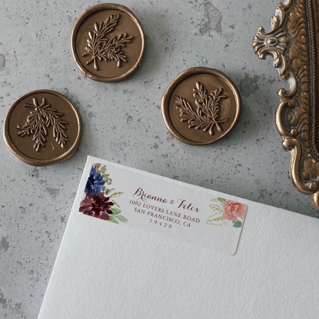 Rustic Gold Floral Calligraphy Return Address Label (Creator Uploaded)
