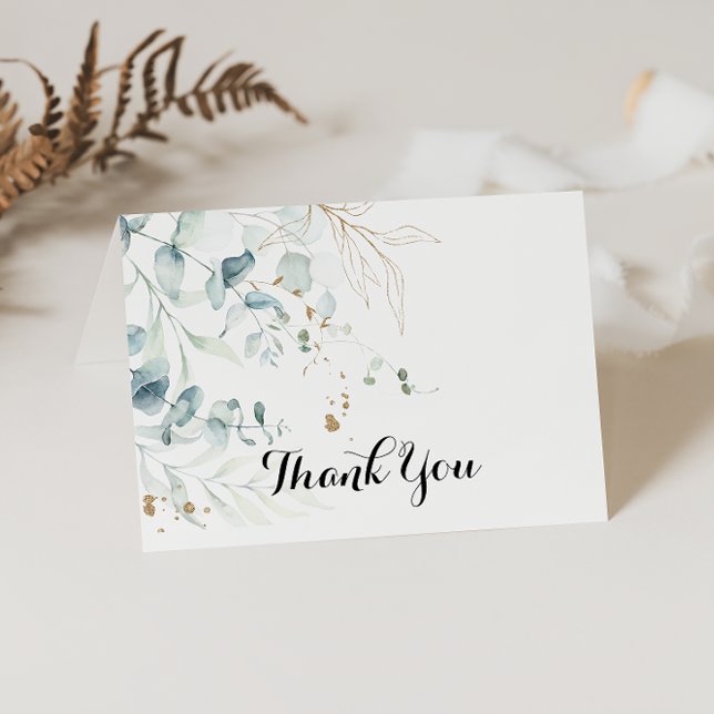 Rustic Gold Floral Folded Wedding Thank You Card (Creator Uploaded)