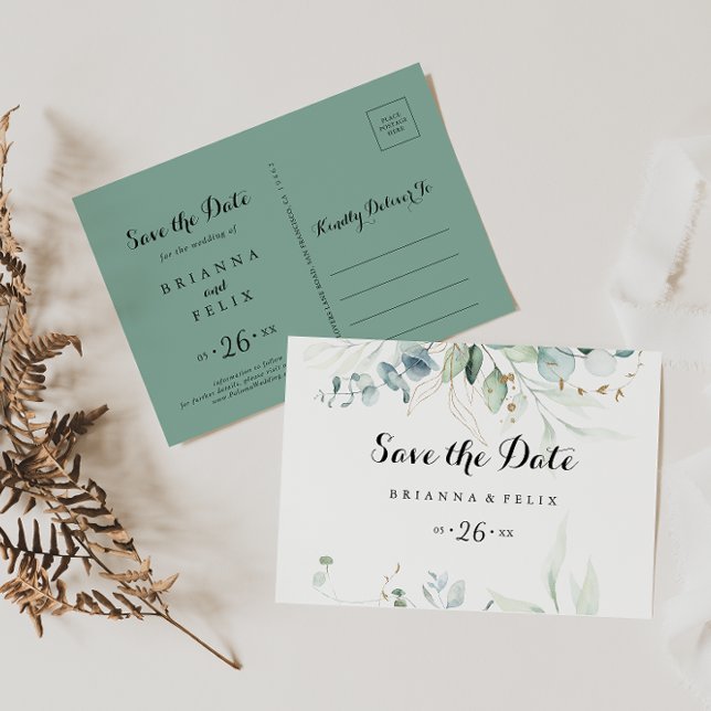 Rustic Gold Floral Horizontal Save the Date Postcard (Creator Uploaded)