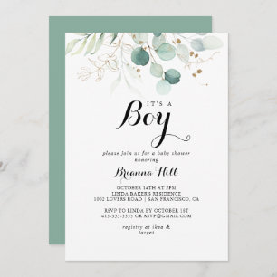 Rustic Gold Floral It's A Boy Baby Shower Invitation