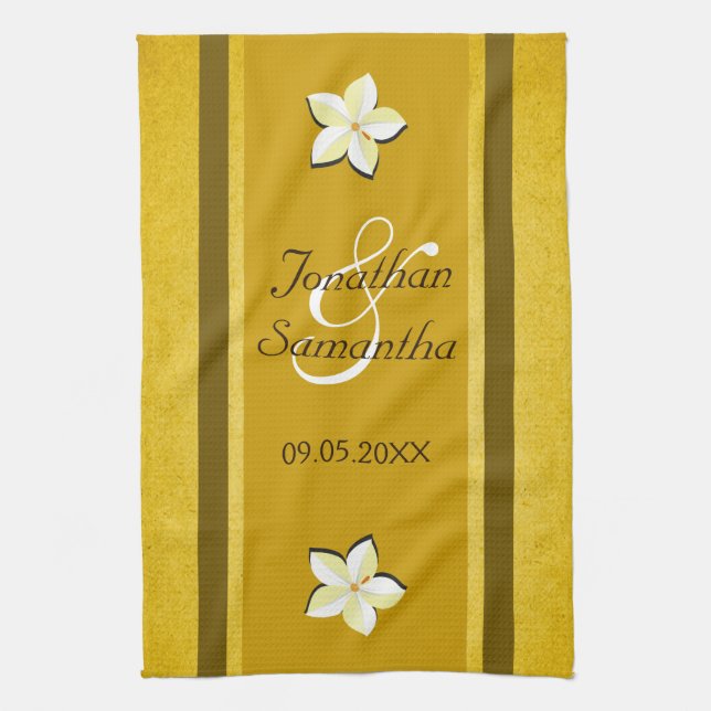 Rustic Gold Floral MoJo Wedding Kitchen Tea Towel (Vertical)