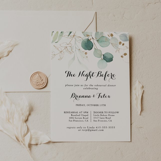 Rustic Gold Floral Night Before Rehearsal Dinner Invitation (Creator Uploaded)