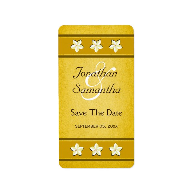 Rustic Gold Floral Save The Date Wine Labels (Front)