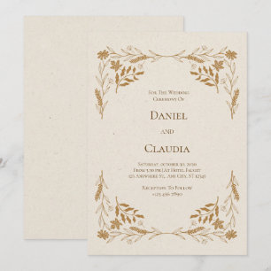 Rustic Gold Floral Wedding Invitation