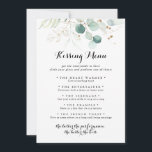 Rustic Gold Floral Wedding Kissing Menu Game Card<br><div class="desc">This rustic gold floral wedding kissing menu game card is perfect for a simple wedding reception. This artistic design features hand-drawn gold floral and watercolor eucalyptus green foliage,  inspiring natural beauty.</div>