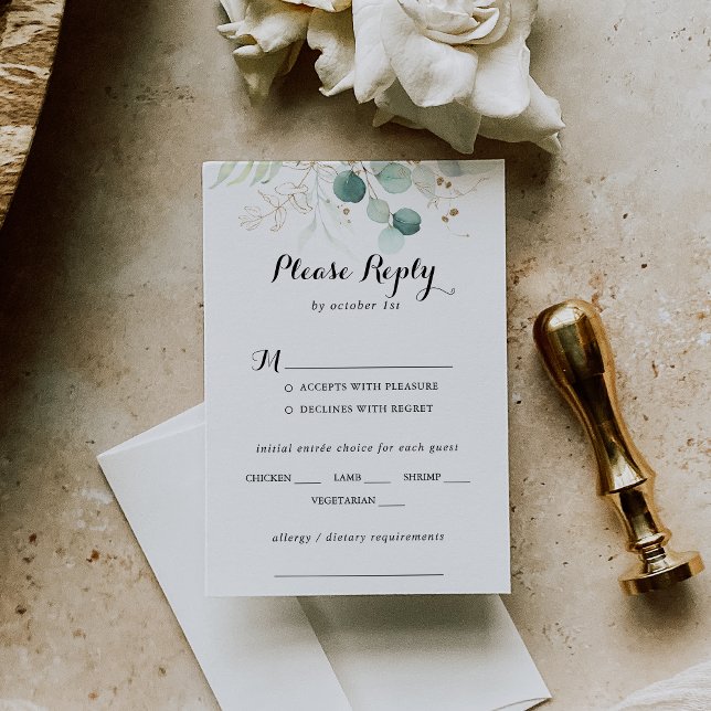Rustic Gold Floral Wedding Menu Choice RSVP (Creator Uploaded)