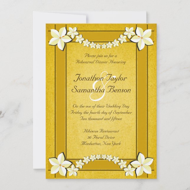 Rustic Gold Floral Wedding Rehearsal Dinner Invite (Front)