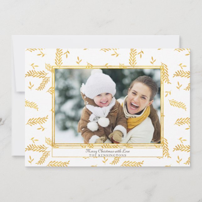 Rustic Gold Foil Branch Christmas Photo Holiday Card (Front)