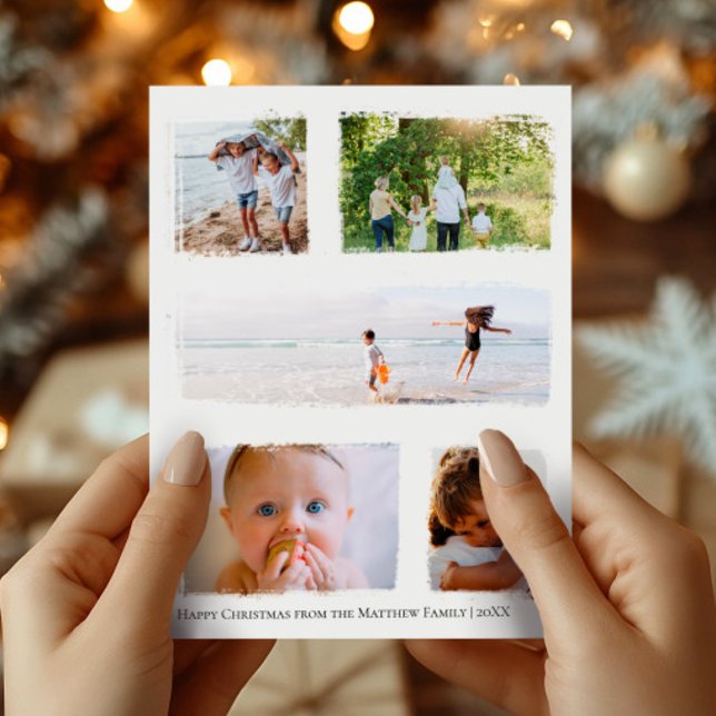 Rustic Gold Foil Christmas Family Photo Collage Postcard (Creator Uploaded)