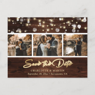 Rustic Gold Foil Wood Wedding Photo Save The Date Announcement Postcard