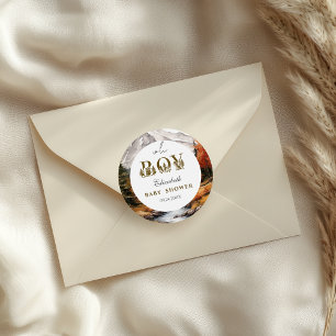 Rustic Gold Forest Baby Boy Shower Classic Round Sticker