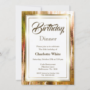 Rustic Gold Frame 50th Birthday Dinner Invitation