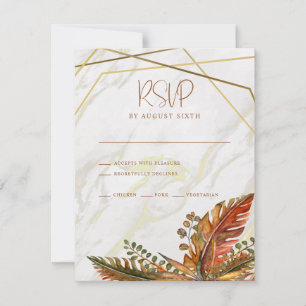 Rustic Gold Frame Autumn Foliage Wedding RSVP Card