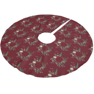 Rustic Gold Frame Berry Pinecone Wreath Christmas Brushed Polyester Tree Skirt