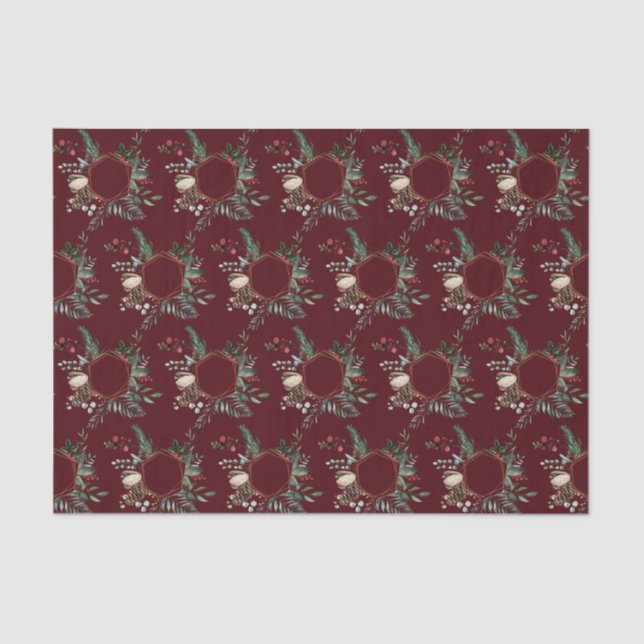 Rustic Gold Frame Berry Pinecone Wreath Christmas Tissue Paper (Front)