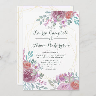 Rustic Gold Geometric Burgundy Floral Invitation