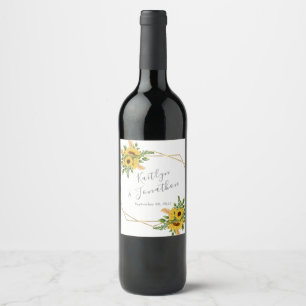 Rustic Gold Geometric Floral Sunflower Wine Label