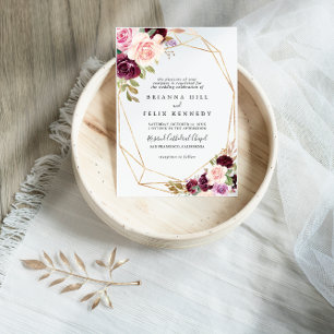Rustic Gold Geometric Floral Traditional Wedding Invitation