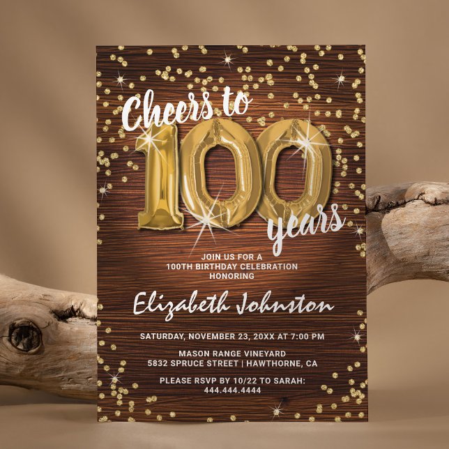 Rustic Gold Glitter 100th Birthday Invitation (Creator Uploaded)