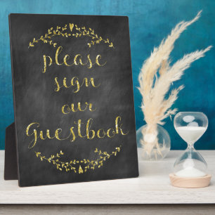 Rustic & Gold Glitter Guestbook Sign Plaque