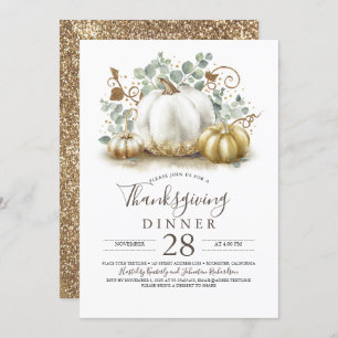 Rustic Gold Glitter Pumpkins Thanksgiving Dinner Invitation