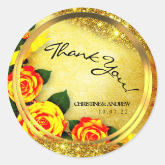 Rustic Gold Glitter Roses Thank You Wedding  Classic Round Sticker