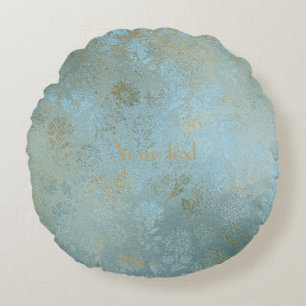 Rustic gold,golden,grunge gold wall,teal florals,v round cushion