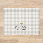 Rustic Gold Heart and Beige Buffalo Check Tea Towel<br><div class="desc">Custom-designed modern rustic farmhouse style kitchen hand towel featuring name design on beige buffalo check pattern.</div>