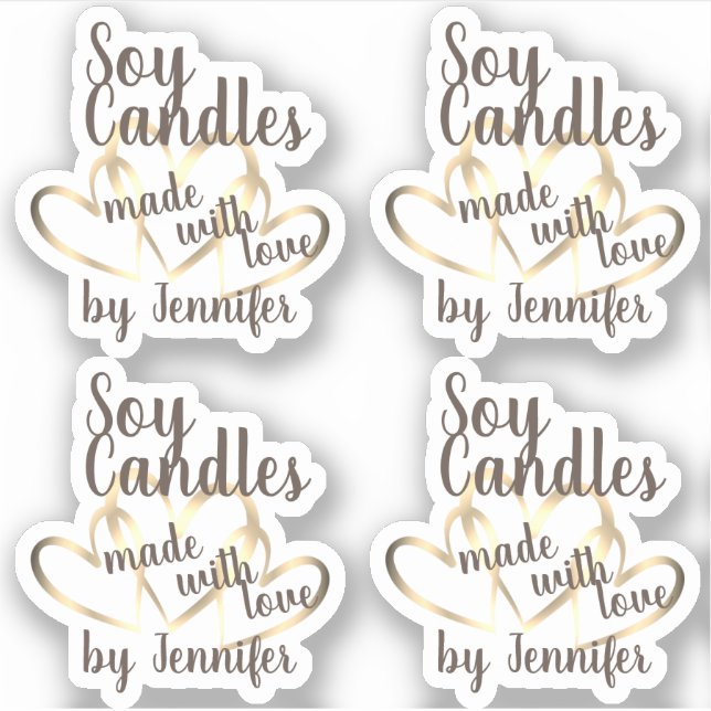Rustic Gold Hearts Made with Love Cool Soy Candles (Front)