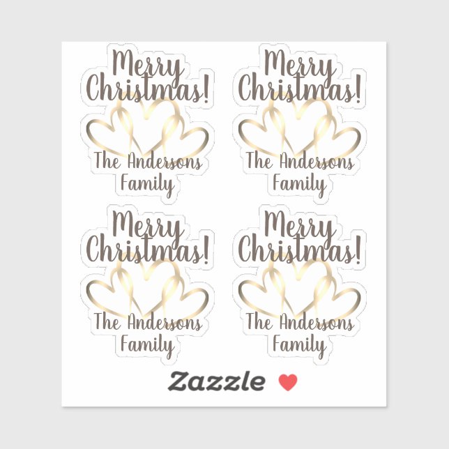 Rustic Gold Hearts Merry Christmas Personalised  (Sheet)