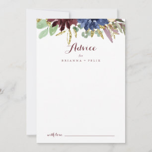 Rustic Gold Leaves and Floral Calligraphy Wedding Advice Card