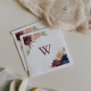 Rustic Gold Leaves and Floral Monogram Wedding Napkin