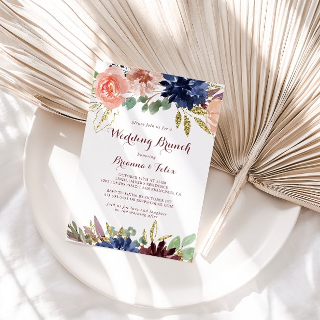 Rustic Gold Leaves and Floral Wedding Brunch Invitation (Creator Uploaded)