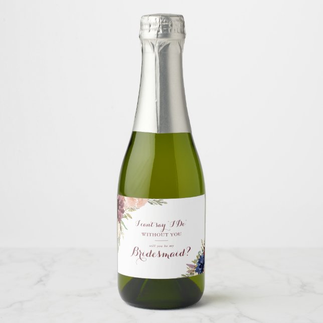Rustic Gold Leaves Calligraphy Bridesmaid Proposal Sparkling Wine Label (Front)