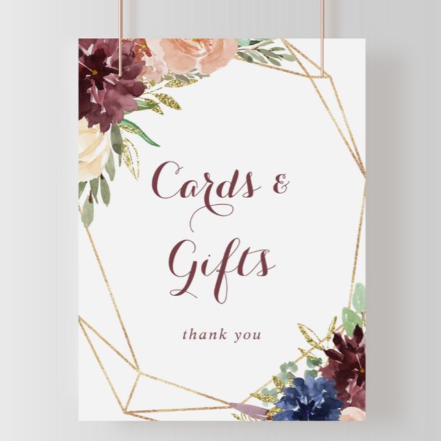 Rustic Gold Leaves Floral Cards and Gifts Sign (Creator Uploaded)