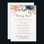 Rustic Gold Leaves Wedding Kissing Menu Game Card<br><div class="desc">This rustic gold leaves wedding kissing menu game card is perfect for a modern wedding reception. The design features hand-drawn watercolor purple,  navy,  blush,  burgundy,  navy flowers,  green and gold leaves.</div>