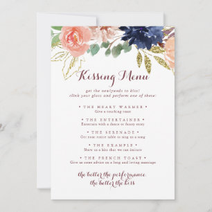 Rustic Gold Leaves Wedding Kissing Menu Game Card