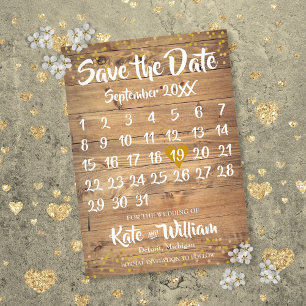 Rustic Gold Love Heart Calendar Save the Date