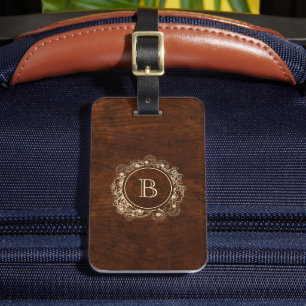 Rustic Gold Monogram Elegant Luggage Tag