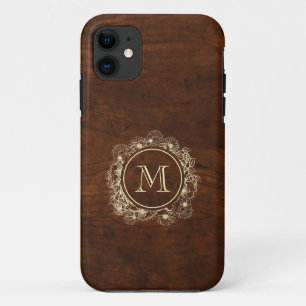 Rustic Gold Monogram Wood iPhone 11 Case