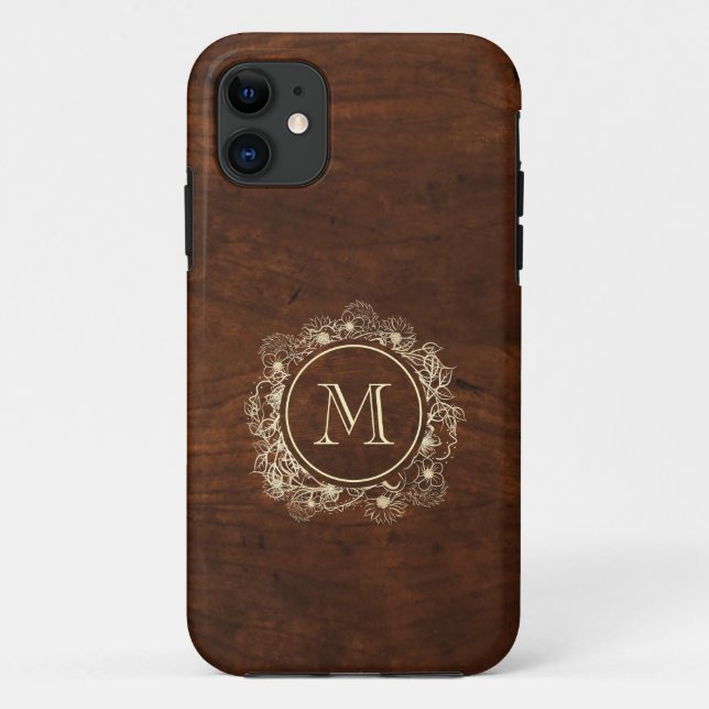 Rustic Gold Monogram Wood Case-Mate iPhone Case (Back)