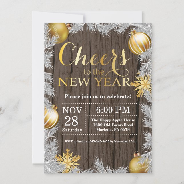 Rustic Gold New Year Eve Party Invitation (Front)
