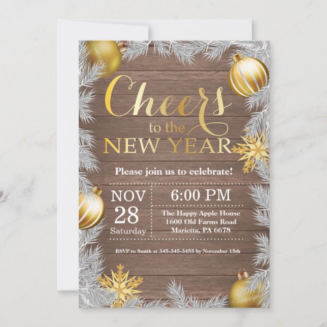 Rustic Gold New Year Eve Party Invitation (Front)