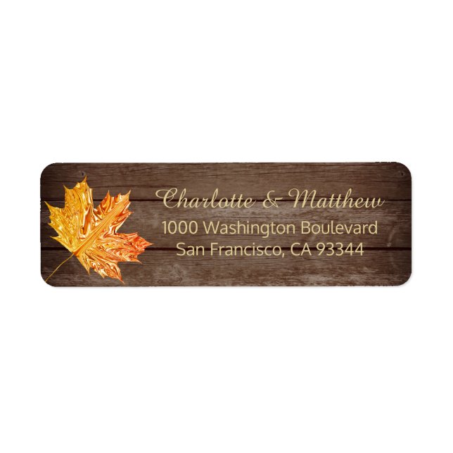 Rustic Gold Orange Leaf Wedding Return Address Label (Front)