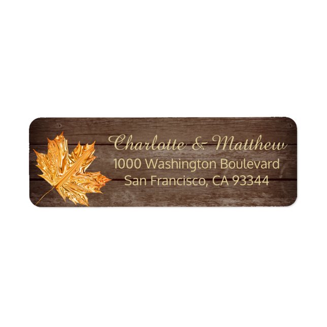 Rustic Gold Orange Leaf Wedding Return Address Label (Front)