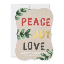 Rustic Gold Peace Joy Love Holiday Card